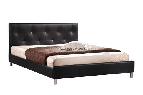 Barbara Black Modern Bed with Crystal Button Tufting (Queen Size)