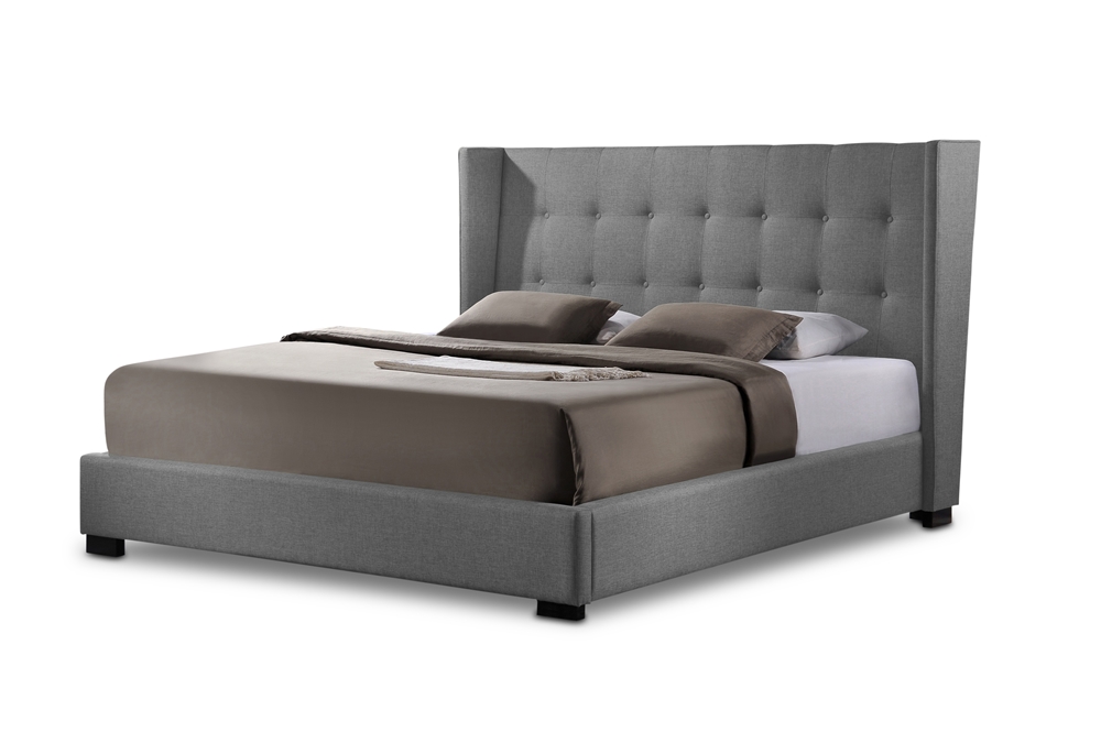 Favela Gray Linen Modern Bed With, Queen Size Bed With Padded Headboard