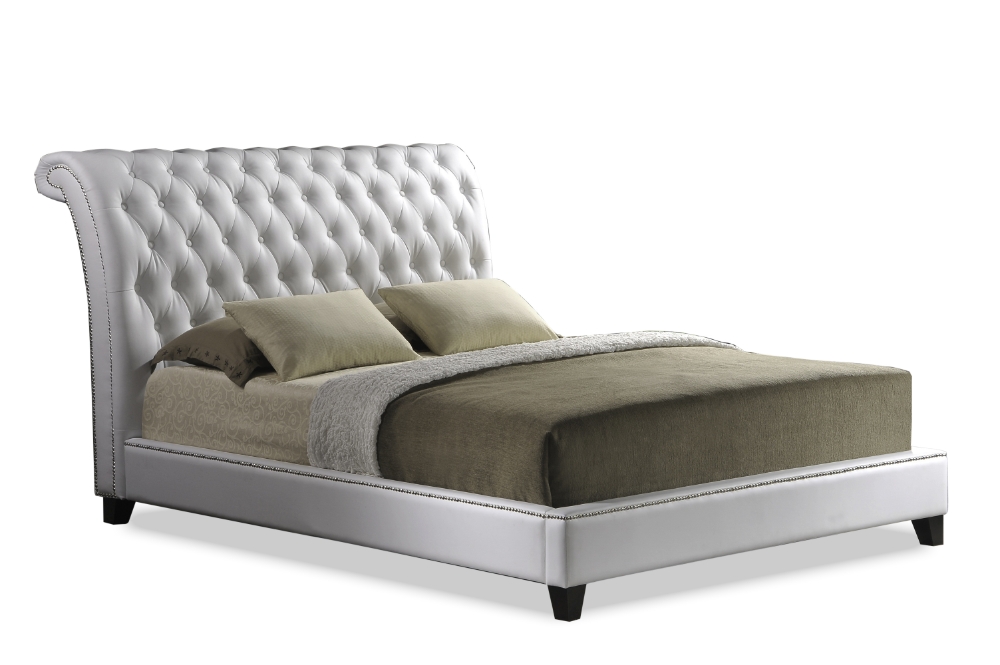 Jazmin Tufted White Modern Bed With Upholstered Headboard Queen Size Affordable Modern Design Baxton Studio