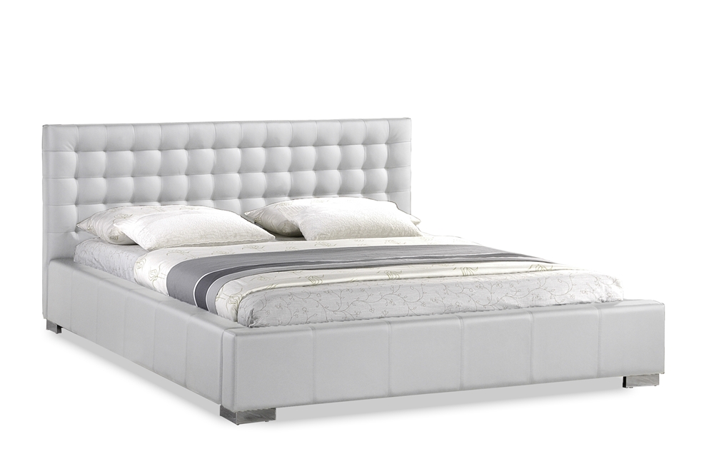 Baxton Studio Madison White Modern Bed, Queen Size Bed With Padded Headboard