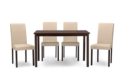 Baxton Studio Andrew Contemporary Espresso Wood Beige Fabric 5 PC Dining SetOne (1) Dining Table, Four (4) Dining Chairs