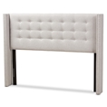 Baxton Studio Ginaro Modern And Contemporary Greyish Beige Fabric Button-Tufted Nail head Queen Size Winged Headboard
