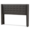 Baxton Studio Ginaro Modern And Contemporary Dark Grey Fabric Button-Tufted Nail head Queen Size Winged Headboard