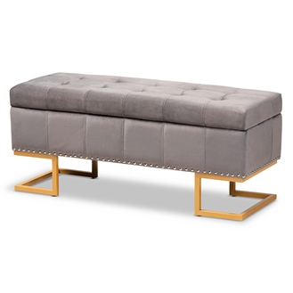 Baxton Studio Ellery Luxe and Glam Grey Velvet Fabric Upholstered and Gold Finished Metal Storage Ottoman