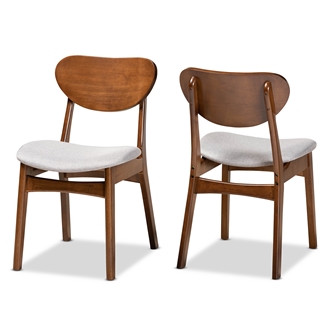 Baxton Studio Katya Mid-Century Modern Grey Fabric Upholstered and Walnut Brown Finished Wood 2-Piece Dining Chair Set