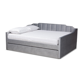 Baxton Studio Lennon Modern and Contemporary Grey Velvet Fabric Upholstered Full Size Daybed with Trundle