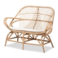 Baxton Studio Jayden Modern Bohemian White Fabric Upholstered and Natural Brown Finished Rattan Loveseat