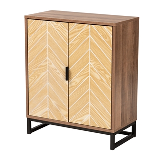 Baxton Studio Josephine Mid-Century Modern Transitional Two-Tone Walnut and Natural Brown Finished Wood and Black Metal 2-Door Storage Cabinet