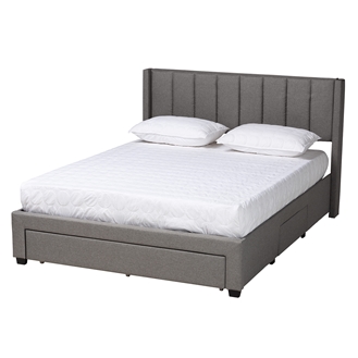 Baxton Studio Coronado Mid-Century Modern Transitional Grey Fabric Full Size 3-Drawer Storage Platform Bed