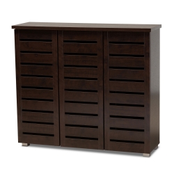 Baxton Studio Adalwin Modern and Contemporary 3-Door Dark Brown Wooden Entryway Shoes Storage Cabinet Baxton Studio Maudie Modern and Contemporary Dark Brown Wooden Shoe Storage Seating Bench With Taupe Fabric Cushion, wholesale furniture, living room furniture, classic shoe storage, classic storage bench