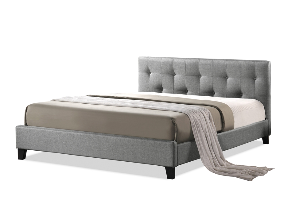 Annette Gray Linen Modern Bed With, Gray Upholstered Headboard Queen