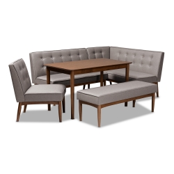 Baxton Studio Arvid Mid-Century Modern Gray Fabric Upholstered 5-Piece Wood Dining Nook Set Baxton Studio restaurant furniture, hotel furniture, commercial furniture, wholesale dining room furniture, wholesale dining sets, classic dining sets