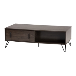 Baxton Studio Baldor Modern and Contemporary Dark Brown Finished Wood and Black Metal 2-Drawer Coffee Table Baxton Studio Baldor Modern and Contemporary Dark Brown Finished Wood and Rose Gold-Tone Finished Metal 2-Drawer Coffee Table