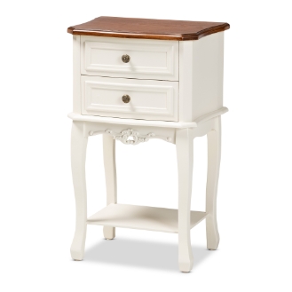 Baxton Studio Darla Classic and Traditional French White and Cherry Brown Finished Wood 2-Drawer End Table