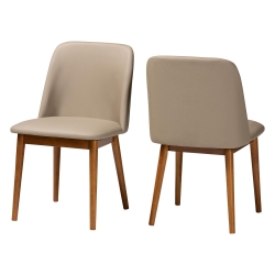 Baxton Studio Lavin Mid-Century Dark Walnut Beige Faux Leather Dining ChairsTwo (2) Dining Chairs Dining Chairs/Light Brown/ Mid-Century/Wood/Faux Leather/Beige