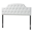 Baxton Studio Morris Modern and Contemporary Queen Size White Faux Leather Upholstered Button-tufted Scalloped Headboard Baxton Studio Castello Black Velvet Upholstered Faux Crystal-Buttoned Sleigh Queen Platform Bed , wholesale furniture, bedroom furniture, classic bed, cheap bed