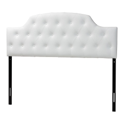 Baxton Studio Morris Modern and Contemporary Queen Size White Faux Leather Upholstered Button-tufted Scalloped Headboard Baxton Studio Castello Black Velvet Upholstered Faux Crystal-Buttoned Sleigh Queen Platform Bed , wholesale furniture, bedroom furniture, classic bed, cheap bed
