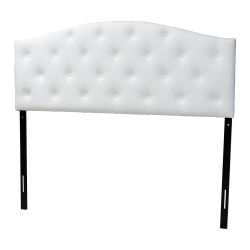 Baxton Studio Myra Modern and Contemporary Queen Size White Faux Leather Upholstered Button-tufted Scalloped Headboard Baxton Studio Castello Black Velvet Upholstered Faux Crystal-Buttoned Sleigh Queen Platform Bed , wholesale furniture, bedroom furniture, classic bed, cheap bed