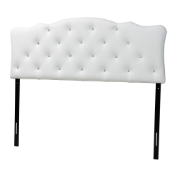 Baxton Studio Rita Modern and Contemporary Full Size White Faux Leather Upholstered Button-tufted Scalloped Headboard Baxton Studio Castello Black Velvet Upholstered Faux Crystal-Buttoned Sleigh Queen Platform Bed , wholesale furniture, bedroom furniture, classic bed, cheap bed
