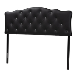 Baxton Studio Rita Modern and Contemporary Queen Size Black Faux Leather Upholstered Button-tufted Scalloped Headboard Baxton Studio Castello Black Velvet Upholstered Faux Crystal-Buttoned Sleigh Queen Platform Bed , wholesale furniture, bedroom furniture, classic bed, cheap bed