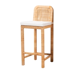 bali & pari Zariah Modern Bohemian Natural Brown Rattan and Mahogany Wood Bar Stool Baxton Studio restaurant furniture, hotel furniture, commercial furniture, wholesale bar furniture, wholesale bar stools, classic bar stools