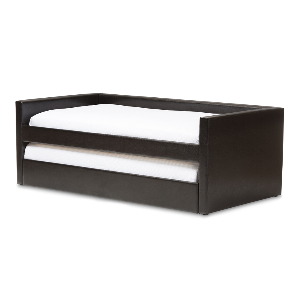 Baxton Studio Whole Twin, Black Leather Daybed With Trundle