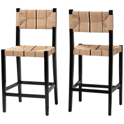 bali & pari Prita Bohemian Paper Loom and Black Mahogany Wood 2-Piece Bar Stool Set bali & pari Prita Bohemian Paper Loom and Black Mahogany Wood Bar Stool