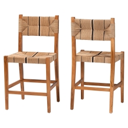 bali & pari Prita Bohemian Paper Loom and Natural Mahogany Wood 2-Piece Counter Stool Set bali & pari Prita Bohemian Paper Loom and Natural Mahogany Wood Counter Stool