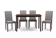Baxton Studio Andrew Contemporary Espresso Wood Grey Fabric 5PC Dining SetOne (1) Dining Table, Four (4) Dining Chairs
