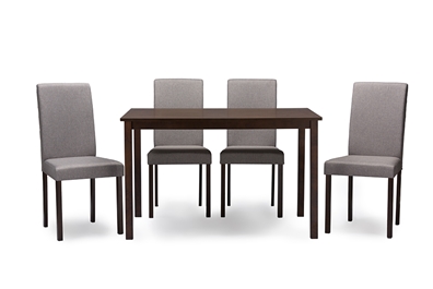 Baxton Studio Andrew Contemporary Espresso Wood Grey Fabric 5PC Dining SetOne (1) Dining Table, Four (4) Dining Chairs