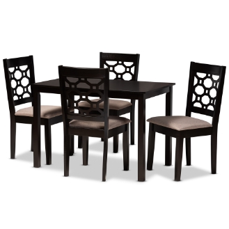 Baxton Studio Henry Modern and Contemporary Sand Fabric Upholstered and Dark Brown Finished Wood 5-Piece Dining Set
