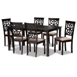 Baxton Studio Dallas Modern and Contemporary Sand Fabric Upholstered and Dark Brown Finished Wood 7-Piece Dining Set