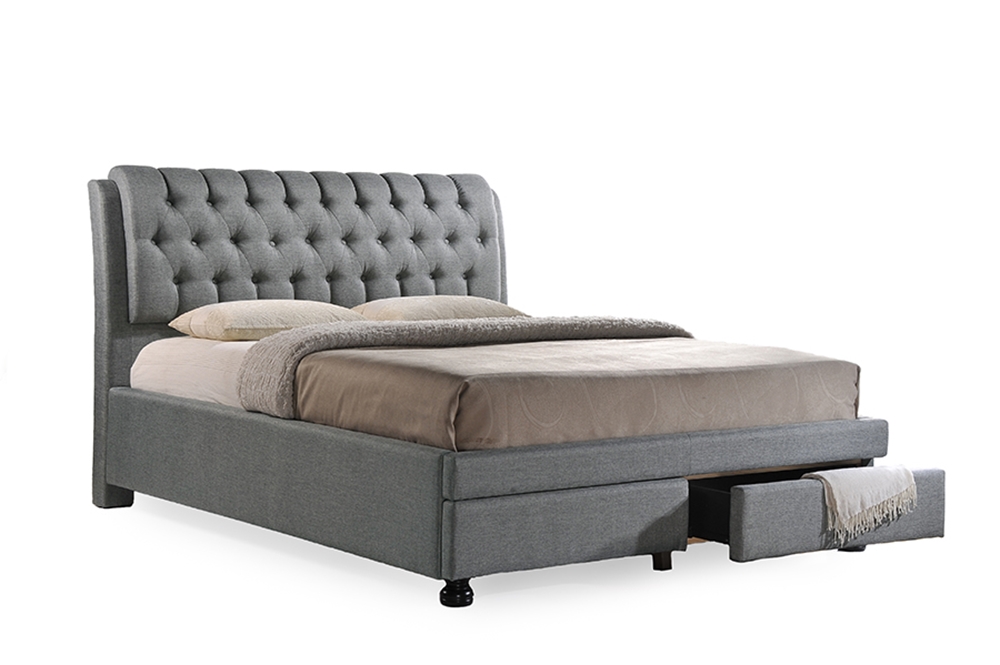 Baxton studio aison modern contemporary dark grey fabric upholstered headboard Baxton Studio Ainge Contemporary Button Tufted Grey Fabric Upholstered Storage King Size Bed With 2 Drawer One 1 King Size Bed Affordable Modern Design Baxton Studio