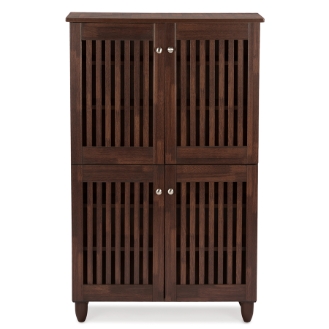 Baxton Studio Fernanda Modern and Contemporary 4-Door Oak Brown Wooden Entryway Shoes Storage Tall Cabinet