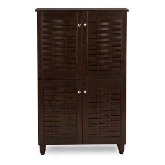 Baxton Studio Winda Modern and Contemporary 4-Door Dark Brown Wooden Entryway Shoes Storage Cabinet
