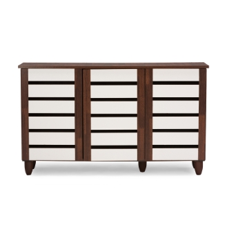 Baxton Studio Gisela Oak and White 2-tone Shoe Cabinet With 3 Doors
