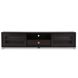 Baxton Studio Beasley 70-Inch Dark Brown TV Cabinet with 2 Sliding Doors and Drawer