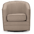 Baxton Studio Porter Modern and Contemporary Classic Retro Beige Fabric Upholstered Swivel Tub Chair