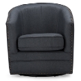 Baxton Studio Porter Modern and Contemporary Classic Retro Grey Fabric Upholstered Swivel Tub Chair
