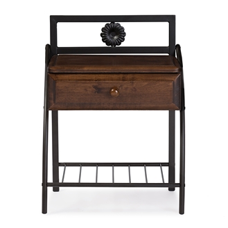 Baxton Studio Jevenci Vintage Antique Dark Bronze Metal and Walnut Wood 1-drawer Nightstand