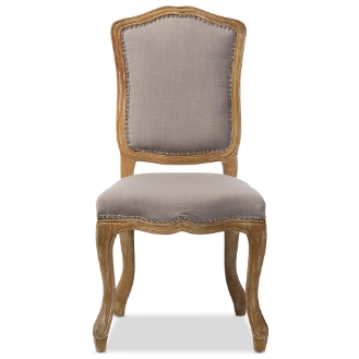 Baxton Studio Chateauneuf French Vintage Cottage Weathered Oak Beige Fabric Upholstered Dining Side Chair