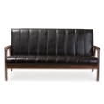 Baxton Studio Nikko Mid-century Modern Scandinavian Style Black Faux Leather Wooden 3-Seater Sofa