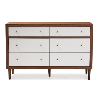 Baxton Studio Harlow Mid-century Modern Scandinavian Style White and Walnut Wood 6-drawer Storage Dresser