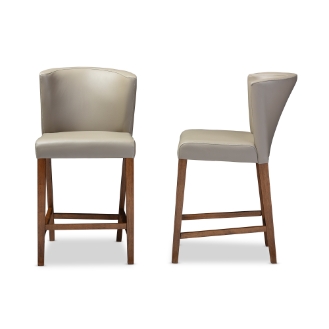 Baxton Studio Olivia Mid-century Modern Scandinavian Style Dark Walnut Wood Grey Faux Leather Pub Stool