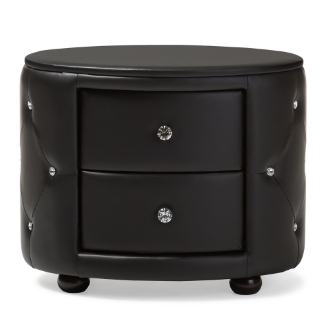 Baxton Studio Davina Hollywood Glamour Style Oval 2-drawer Black Faux Leather Upholstered Nightstand