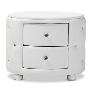 Baxton Studio Davina Hollywood Glamour Style Oval 2-drawer White Faux Leather Upholstered Nightstand