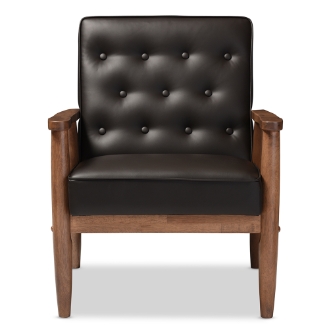 Baxton Studio Sorrento Mid-century Retro Modern Brown Faux Leather Upholstered Wooden Lounge Chair