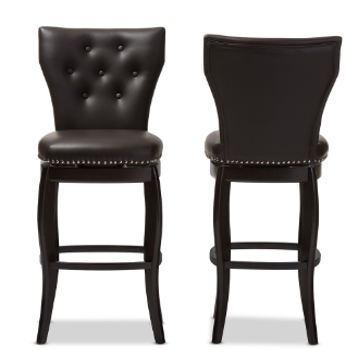 Baxton Studio Leonice Modern and Contemporary Dark Brown Faux Leather Upholstered Button-tufted 29-Inch Swivel Bar Stool