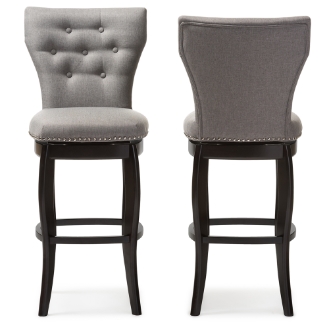 Baxton Studio Leonice Modern and Contemporary Grey Fabric Upholstered Button-tufted 29-Inch Swivel Bar Stool