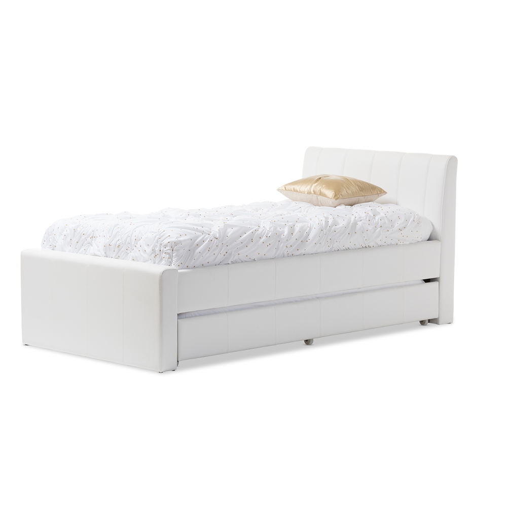 Baxton Studio Whole Twin Size Bed, White Leather Twin Bed